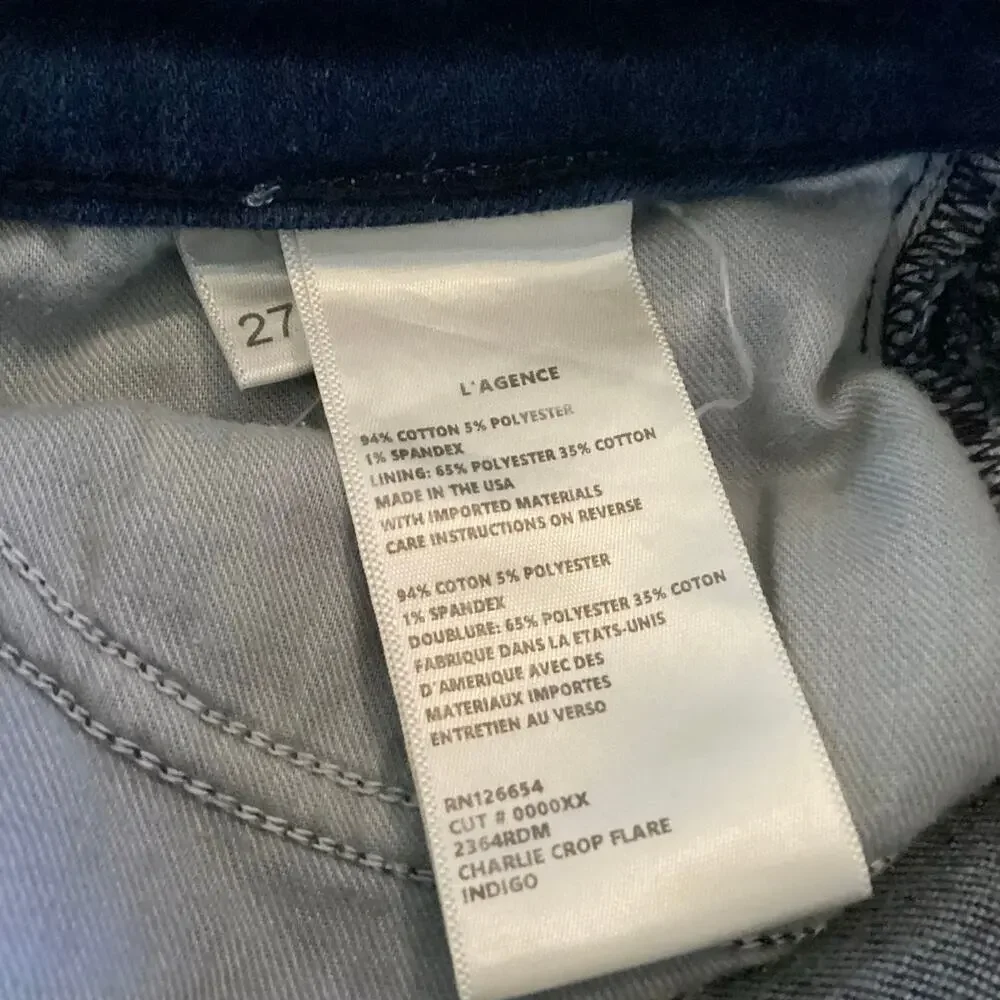L’Agence Charlie Cropped Flare Low Rise Indigo Dark Wash Jeans 27